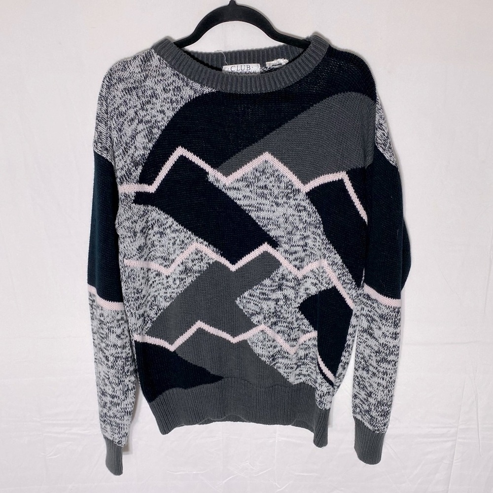 Vintage 90s Club International Abstract Print Crew Neck Dad Sweater L
